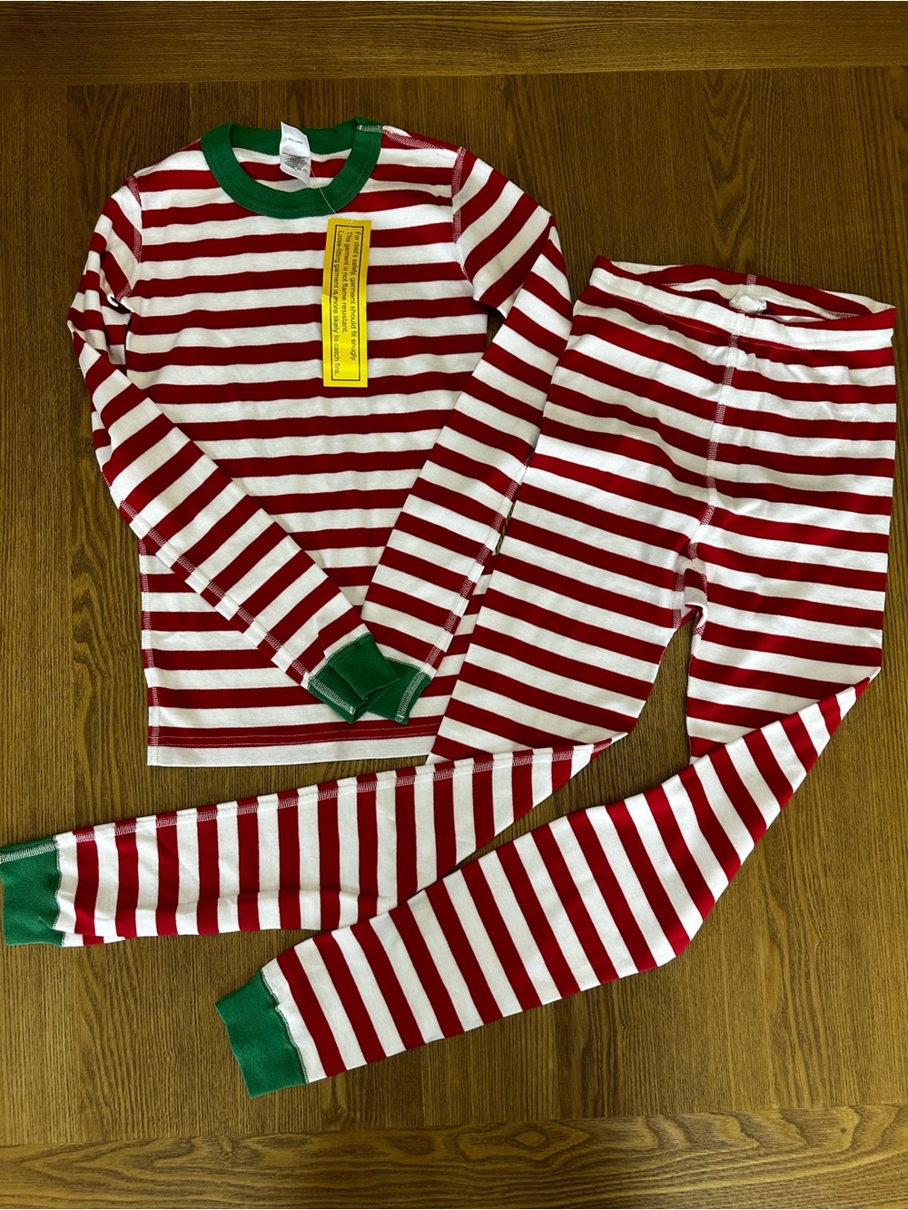 Hanna Andersson Red & White Striped Christmas Pajama Set with Green Trim